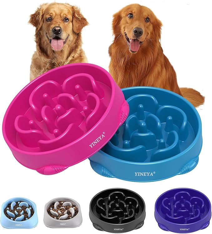 4 Cups Pet Food Bowls for Large Dogs, Slow Feeder Pet Bowls for Dogs, Anti-Slip Large Dog Bowl Slow Feeder, Large Dog Feeder to Slow Down Eating 2Pcs Rose Red&Dark Blue