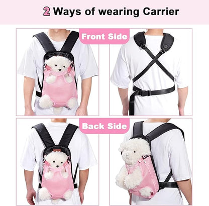 Pet Backpack Carrier for Small Dogs Easy-Fit Dog Backpack Carrier Adjustable Dog Chest Carrier 5-8 Lbs, Pink M