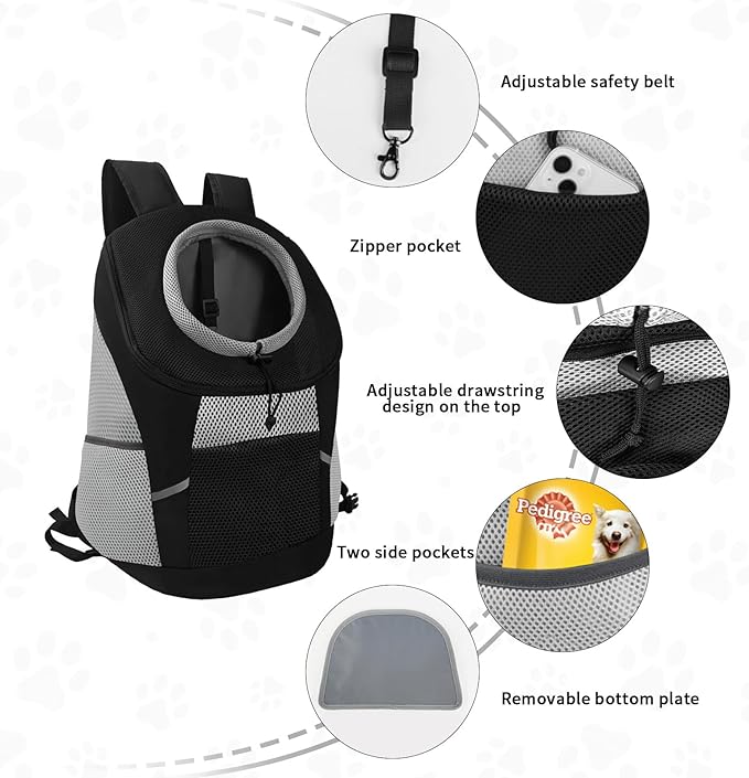 SUNRISING Pet Dog Carrier Backpack for Small Dogs,Dog Front Carrier with Storage Pockets Head Out Breathable Dog Back Pack for Hiking Dog Backpack Carrier with Safety Strips Black S New