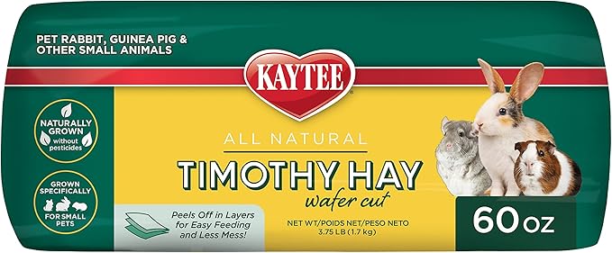 Kaytee Wafer Cut All Natural Timothy Hay for Pet Guinea Pigs, Rabbits & Other Small Animals, 60 Ounce