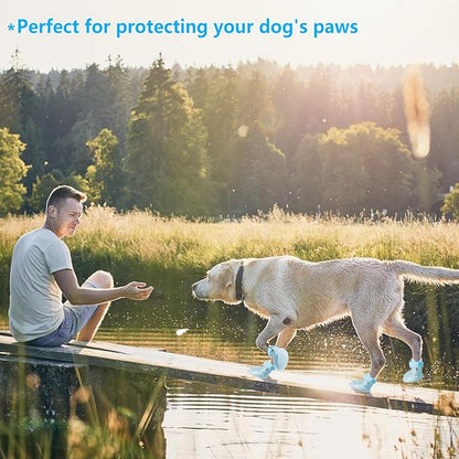 Dog Shoes, Dog Sandals for Hot Pavement Outdoor Dog Boots Non-Slip Waterproof Dog Booties for Summer 4Pcs Dog crocs with Rugged Sole Blue