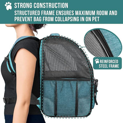 PetAmi Dog Backpack Carrier for Small Large Cat, Pet, Puppy, Ventilated Pet Hiking Backpack Travel Bag, Airline Approved Cat Backpack Carrier, Camping Biking Dog Bag Up to 18lbs Pet, Teal Turquoise