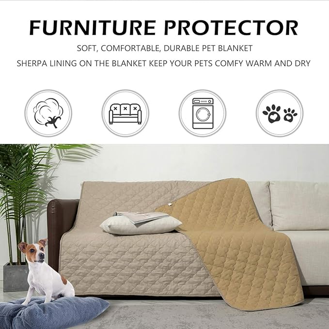 Dog Blankets for Couch Protection Waterproof Dog Bed Covers Pet Blanket Furniture Protector (Beige+Sand 82"x96")