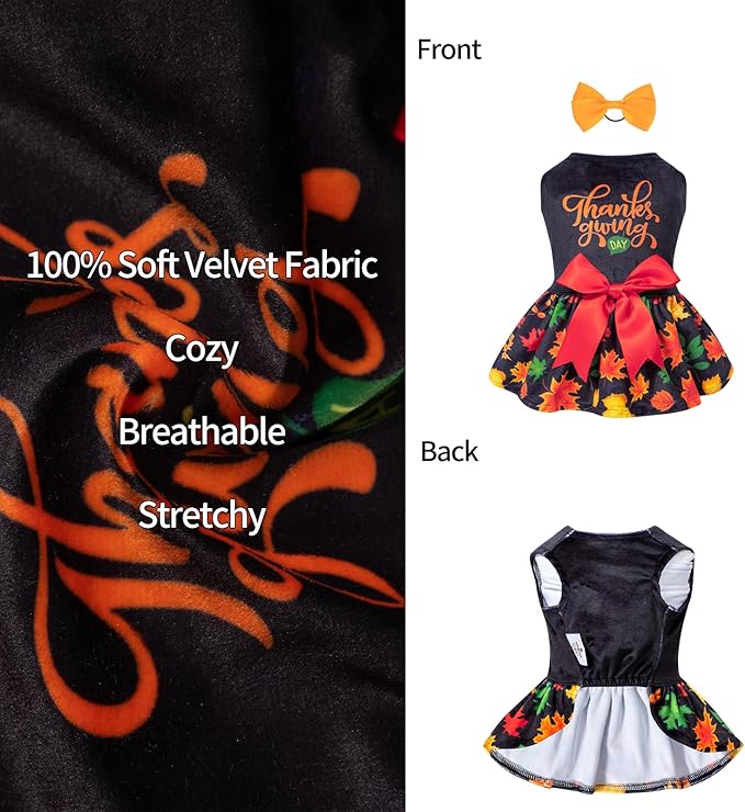 CuteBone Dog Dresses Velvet Holiday Small Dogs Clothes Onesie Pet Apparel Girl Puppy Skirt with Bow Hair Rope CVA26S-D