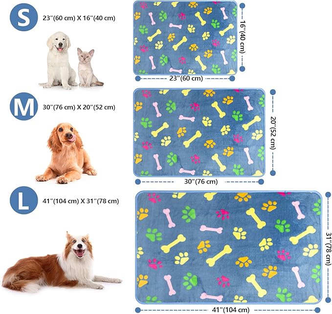 LeapSheep Pet Blankets for Dogs Cats - 3Pack Bone Pattern Super Soft Fluffy Dog Blankets for Small Medium Large Doggy Kitten (Coloful Bones, Small)