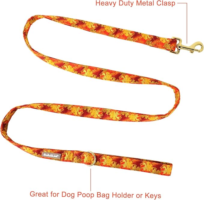 Autumn Dog Leash Durable Handmade Orange Gold Maple 150cm