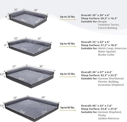 KSIIA Orthopedic Dog Bed Waterproof Dog Beds for Large Dogs Flannel Bolster Dog Couch Bed with Egg Crate Foam Removable Washable Cover & Nonskid Bottom 36 x 27 Inch,