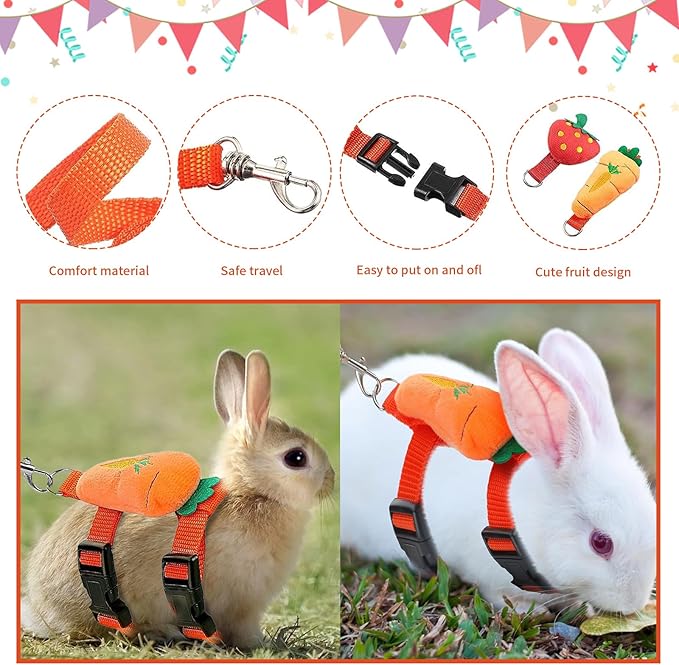 4 Sets Adjustable Bunny Rabbit Harness and Leash Set Small Pet Cute Vest Harness Leash Ferret Harness Guinea Pig Harness Ferret Leash with Decorations for Bunny Kitten Puppy, Small Pets