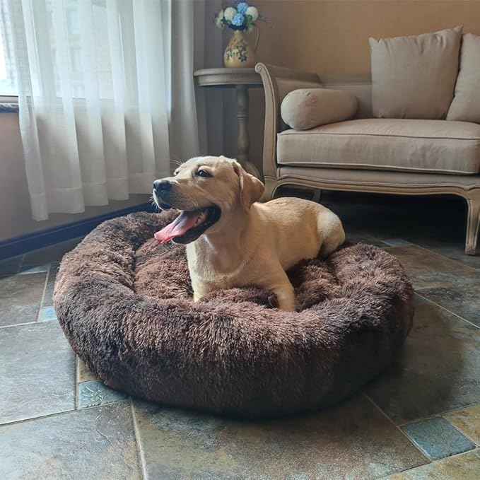 Coohom Oval Calming Donut Cuddler Dog Bed Bed(30"/36") for (XXL(43"x34"x8"), Brown2021)