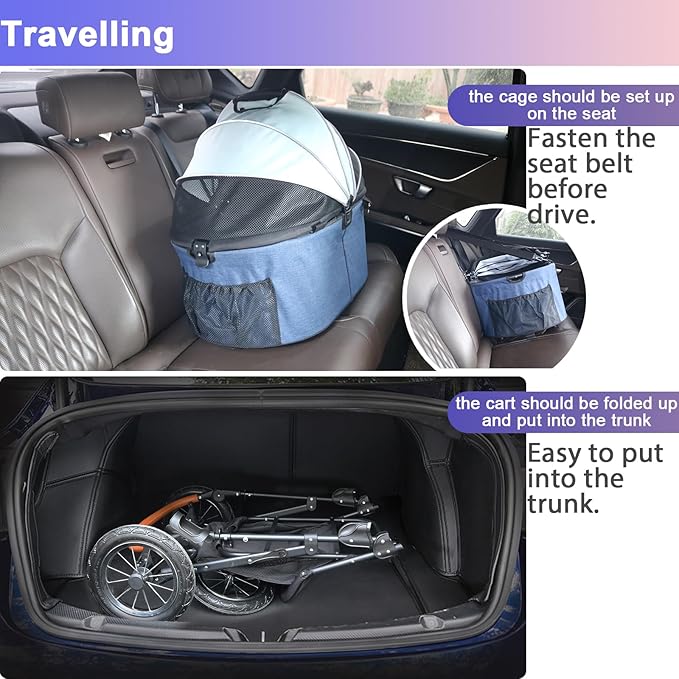 626W Upgradede Dog Stroller for Medium Dog Rope,3in1 Cat 3 Wheels