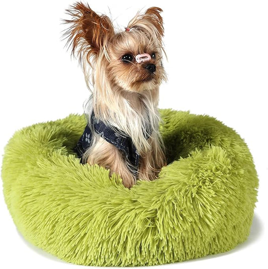 Extra Small Dog Bed Green Washable 15 inches Donut Soft Small Pet Bed 5 lbs