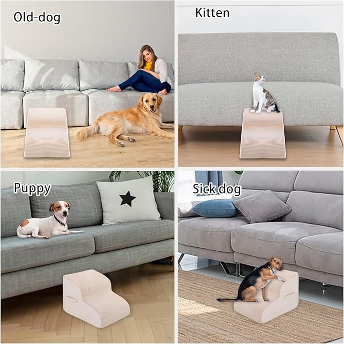 High Density Foam Dog Stairs Steps 13.7’’ Non-Slip 2-Tiers (Beige)