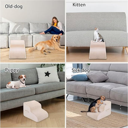 High Density Foam Dog Stairs Steps 13.7’’ Non-Slip 2-Tiers (Beige)