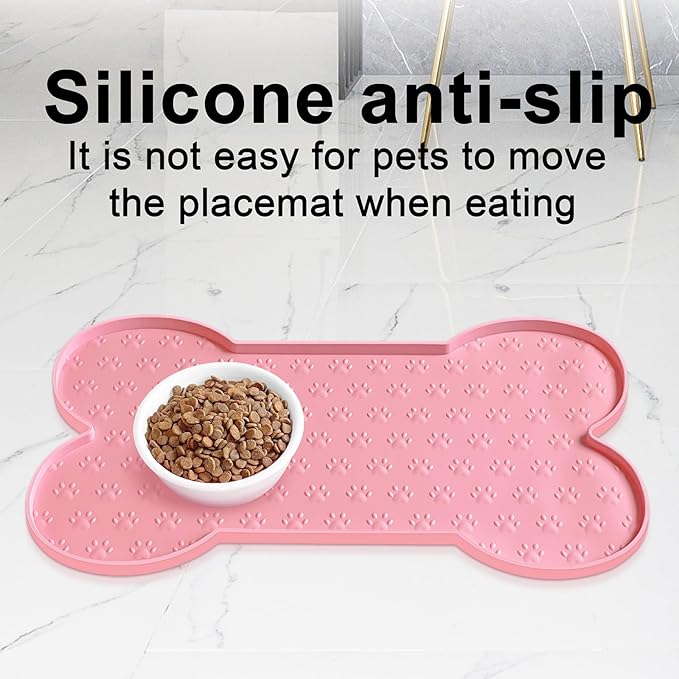 Dog Food Mat Anti-Slip Silicone Dog Bowl Mat Thicker Pet Placemat Waterproof Cat Feeder Pad with Raised Edge Puppy Kitten Feeding Mats Suitable Small Medium-Sized Dogs Cats Eating Tray