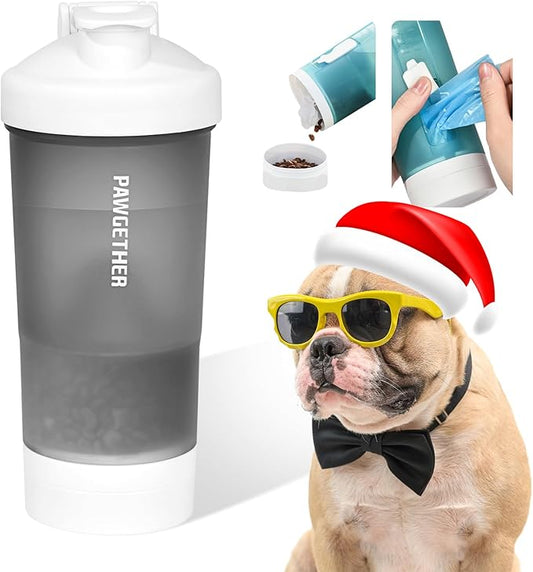 PAWGETHER® Dog Water Bottle with Poop Bag Food Container Shoulder Strap (450mL for 150mL for