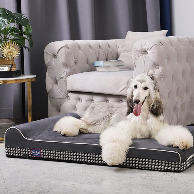 Laifug Orthopedic Memory Foam Extra Large Dog Bed with Pillow and Durable Water Proof Liner & Removable Washable Cover & Smart Design (Large (46"x28"x8")