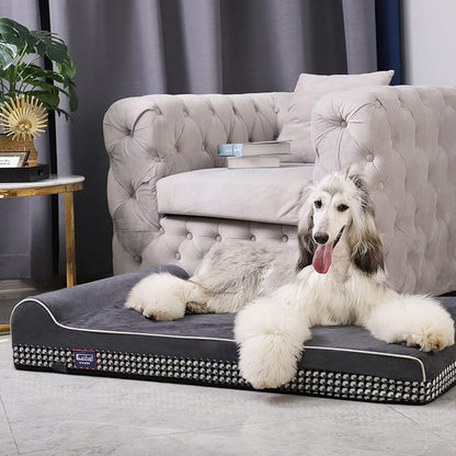 Laifug Orthopedic Memory Foam Extra Large Dog Bed with Pillow and Durable Water Proof Liner & Removable Washable Cover & Smart Design (Large (46"x28"x8")