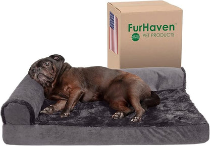 Furhaven Cooling Gel Dog Bed for Medium/Small Dogs w/ Removable Bolsters & Washable Cover 35 lbs
