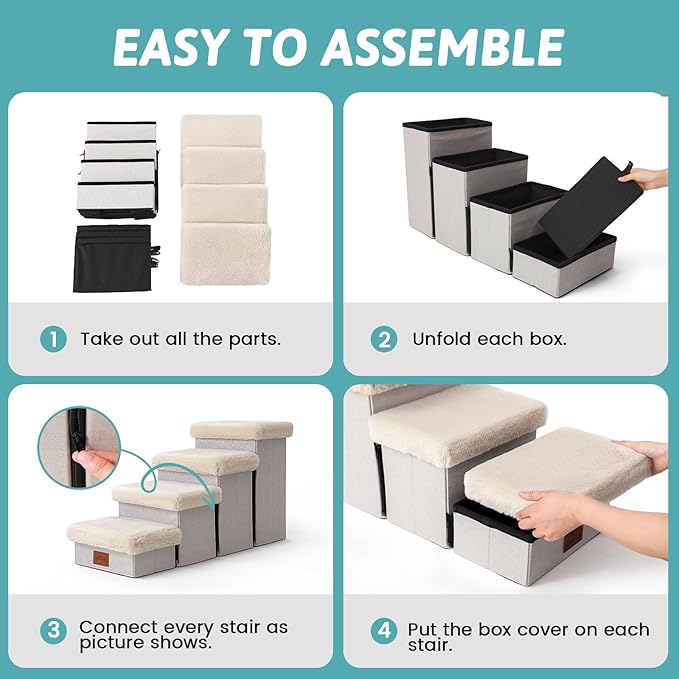 C0ZY KISS Dog Storage Stairs for Chair 10" H 19.68x13x9.64in, Beige, 2 Tiers