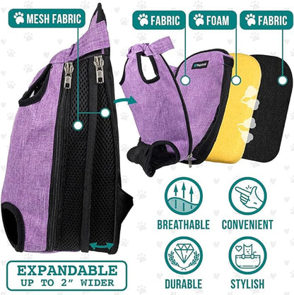 PetAmi Dog Carrier Backpack, Adjustable Dog Pet Cat Front Carrier Backpack | Ventilated Dog Chest Carrier for Hiking Camping Travel, Sling Bag for Small Medium Dog Cat Puppies, Small, 5-9 lbs, Purple