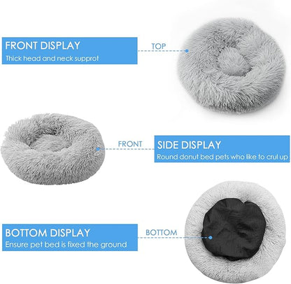 90cm Extra Large Calming Dog Bed, Plush Donut Pets Beds for Dogs Cats, Soft Puppy Kitten Cuddler Round Bed Cushion, Washable Warm Dog Beds for Improved Sleeping