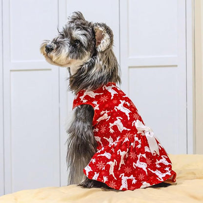 CuteBone Dog Dresses Velvet Holiday Small Dogs Clothes Onesie Pet Apparel Girl Puppy Skirt with Bow Hair Rope CVA29L