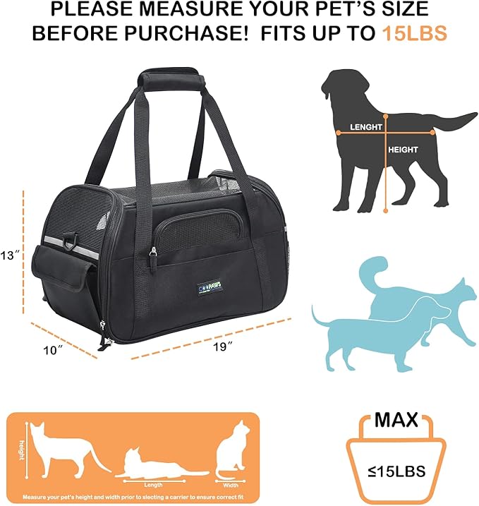 JESPET Soft-Sided Kennel Pet Carrier for Small Dogs, Cats, Puppy, Airline Approved Cat Carriers Dog Carrier Collapsible, Travel Handbag & Car Seat