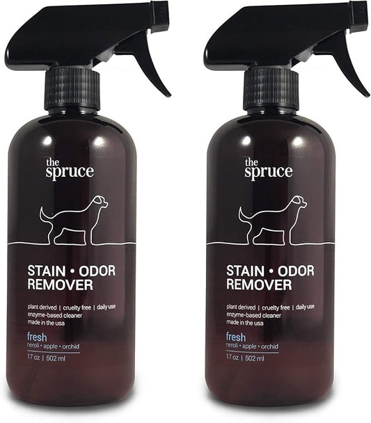 The Spruce Pet Stain & Odor Remover - Plant-Derived Enzyme-Based Cleaner for Dog and Cats Urine, Feces, Vomit, etc. Safe & Effective on Tile, Hardwood, Carpets, and Upholstery - 17 oz, 2 Pack