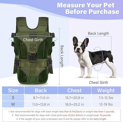 YUDODO Pet Dog Front Carrier Backpacks Multiple Adjustable Small Dog Chest Carrier Legs Out Easy-Fit Dog Travel Backpack Carrier for Hiking Camping for Small Medium Dogs Cats and Rabbit (S,Army Green)