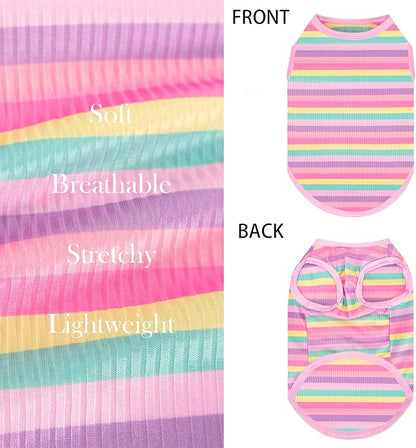XPUDAC 4 Pack Rainbow Striped Dog Shirts Soft