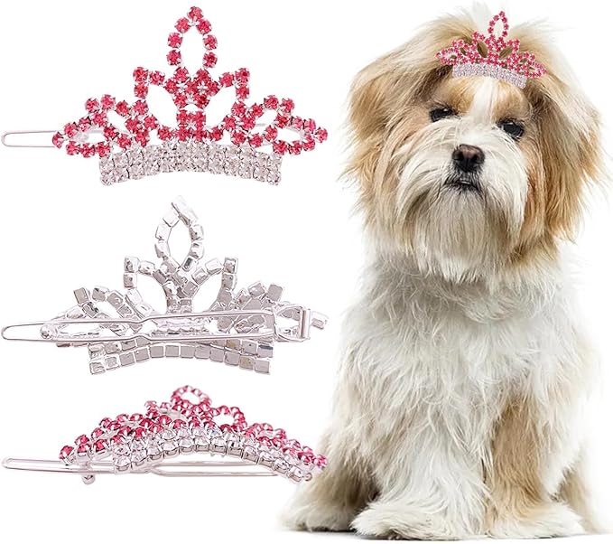 PET SHOW Dog Tiara Crown Hair Clips Bows (2pcs Silver
