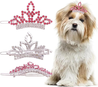 PET SHOW Dog Tiara Crown Hair Clips Bows (2pcs Silver