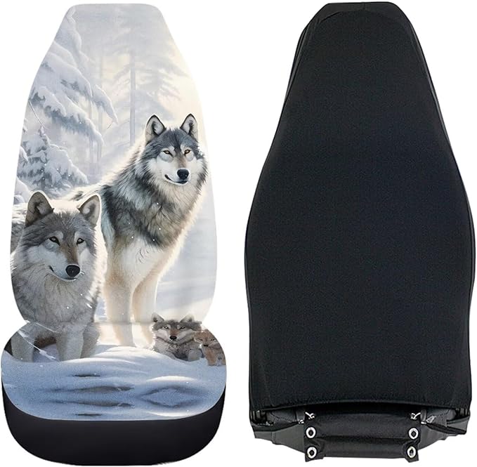 UNICEU Snow Wolf Print Car Seat Covers 2 Packs