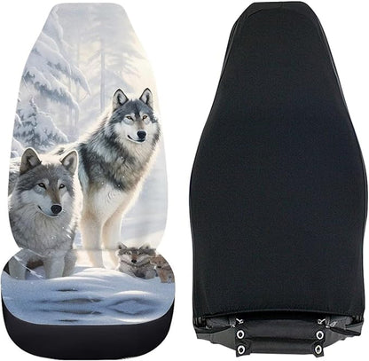 UNICEU Snow Wolf Print Car Seat Covers 2 Packs