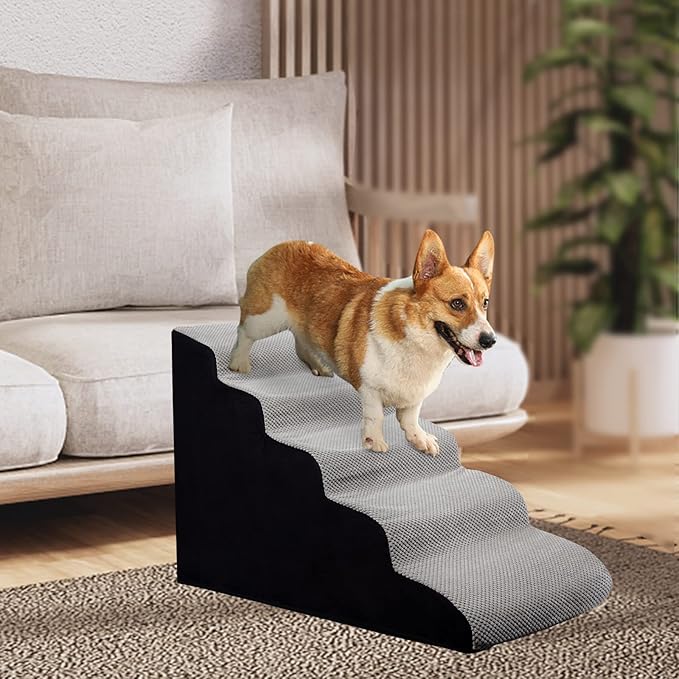 24 Inches Dog Stairs, 5 Steps Dog Stairs for High Beds 24-28" High, Pet Steps for Small Dogs/Cats, Older Injured Pets with Joint Pain, Non-Slip 30D High Density Foam Dog Ramp