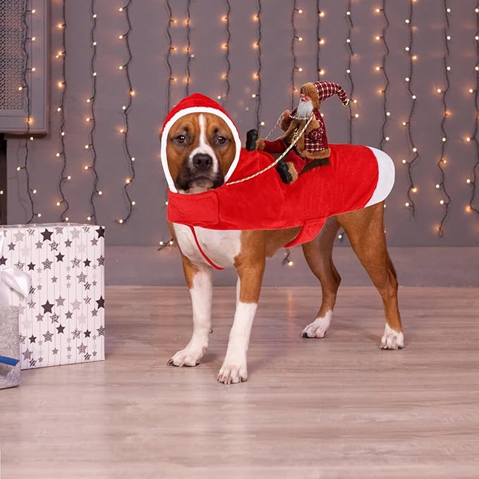 BWOGUE Santa Dog Costume Christmas Pet Clothes Santa Claus Riding Pet Cosplay Costumes Party Dressing up Dogs Cats Outfit for Small Medium Large Dogs Cats