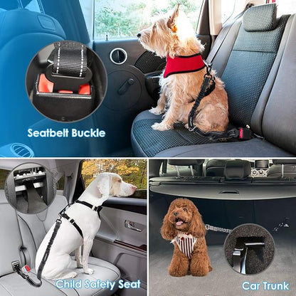 URPOWER 3-in-1 Dog Seat Belt, 2 Pack Elastic Bungee Dog Car Harness with Seatbelt Buckle & Latch Hook, Reflective Adjustable Dog Safety Belts, Heavy Duty & Durable & 360° Swivel Pet Car Seatbelt