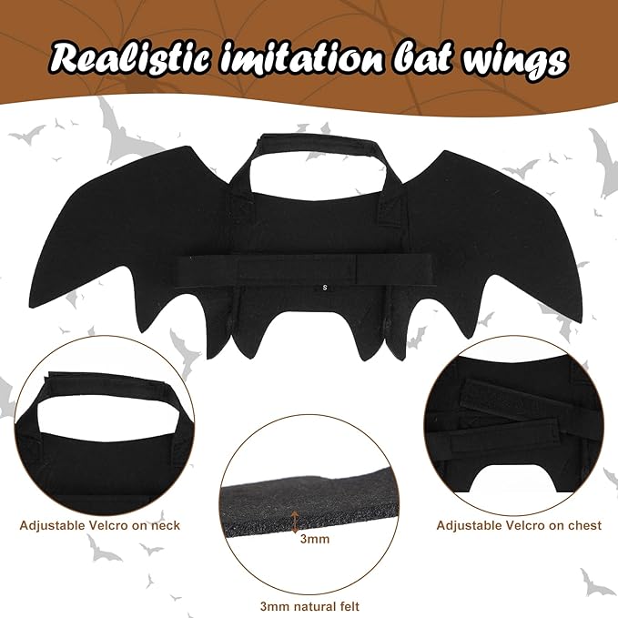 Halloween Cat Costume Black Felt Bat Wings Costume for Halloween Party Decoration, Puppy Collar Leads Cosplay Bat Clothes Small Halloween Cute Dress up Accessories Pet Apparel for Dogs & Cats Only