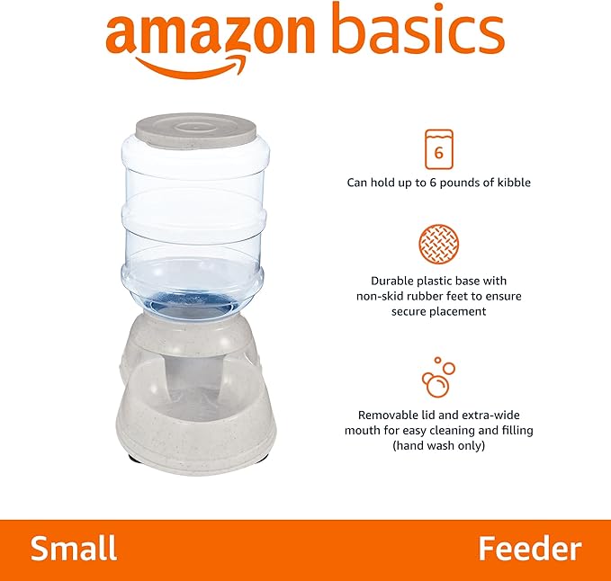 Amazon Basics Gravity Pet Food Feeder for Dogs and Cats, Small, 6-Pound Capacity, Gray