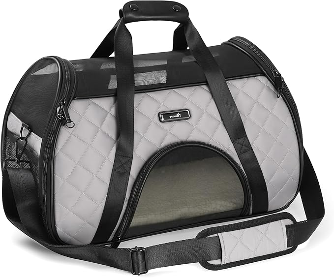 Pecute Cat Carrier Soft, Small Dog Carrier Airline Approved, Large Cat Carrier, Dog Purse Carrier for Small Dogs, Cat Travel Carrier Lightweight, Breathable, Travel Puppy Carrier up to 10lbs (Grey)