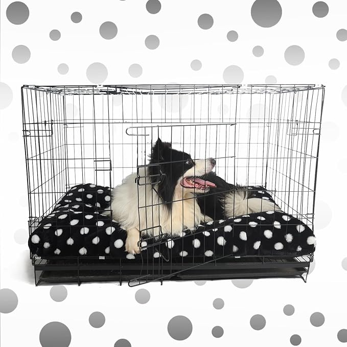 42x28 Dog Crate Bed Washable Anti-Slip Short Plush Fits Large Dogs 60-80 lbs Dog Crate Beds for Large Dogs 42 Inch Perfect Large Dog Bed for Crate Black with White Dots