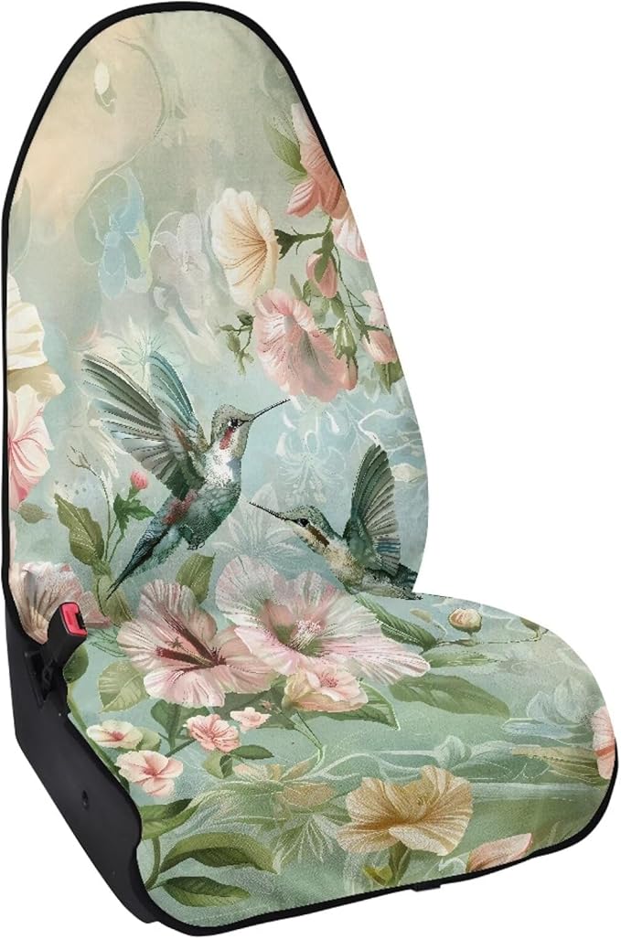 Hummingbird Floral Sweatproof Towel Car Front Seat Cover Non-Slip Bucket Seat Protector Easy to Install Universal Seat Cover for Car