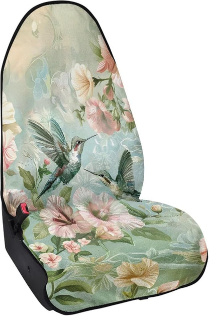 Hummingbird Floral Sweatproof Towel Car Front Seat Cover Non-Slip Bucket Seat Protector Easy to Install Universal Seat Cover for Car