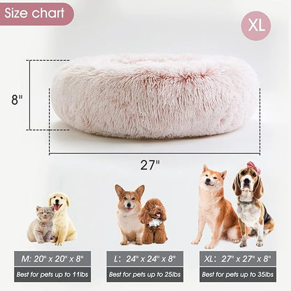 WESTERN HOME WH Calming Dog & Cat Bed, Anti-Anxiety Donut Cuddler Warming Cozy Soft Round Bed, Fluffy Faux Fur Plush Cushion Bed for Small Medium Dogs and Cats (20"/24"/27"/30")