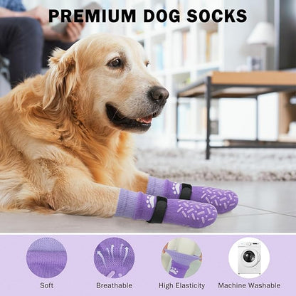 SCENEREAL Dog Socks to Prevent Licking Paws for Hot Pavement, Anti Slip Long Dog Grip Socks for Hardwood Floors, Dog Shoes Booties&Paw Protector for Small Medium Large Senior Dog, Pet Socks for Wounds