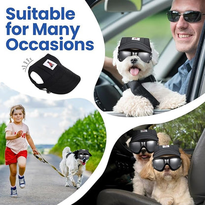 3 Pcs Pet Carrier Backpack Sunglasses Hat Set Adjustable Front Dog Carriers for Chihuahua Shih Tzu Puppy Yorkie Cat UV Wind Dust Fog Protection Dog Visor Dog Goggles Hat