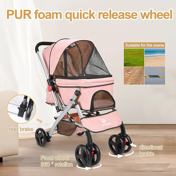 Pet Dog Stroller for Medium Small Dogs Cats (Pink-1)