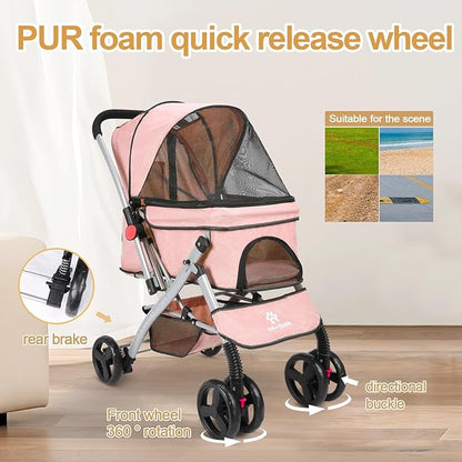 Pet Dog Stroller for Medium Small Dogs Cats (Pink-1)