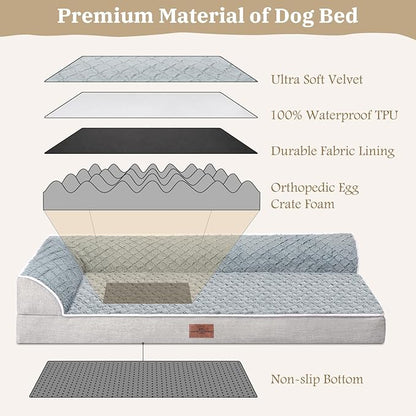 XL Dog Bed Orthopedic, Extra Large Dog Bed with Comfy Bolsters, Waterproof Dog Bed, Pet Bed Sofa with Removable Washable Cover and Nonskid Bottom(X-Large,Grey)