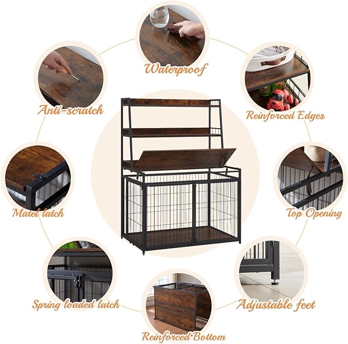 Furniture Style Dog Crate for Small/Medium/Large/X-Large Dog 3 Doors, 3-Layer Storage